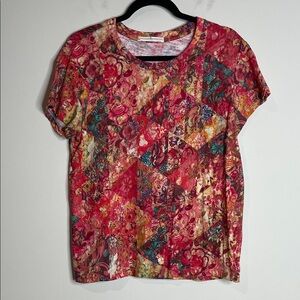 Peruvian Connection | Women’s Patch Design Floral Short Sleeve Cotton Top Small